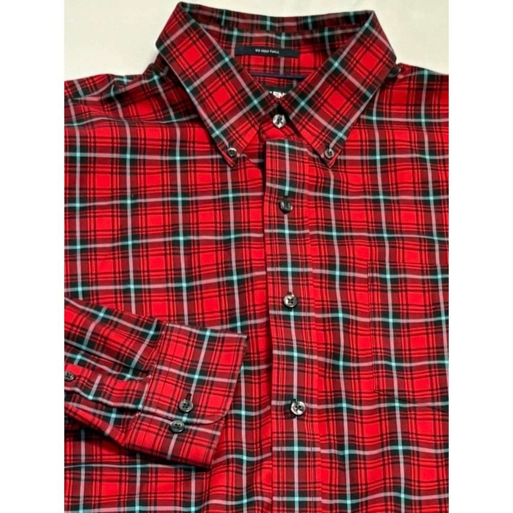 Lands End Button Up Shirt Mens L Red Plaid No Iron‎ Twill Traditional Fit